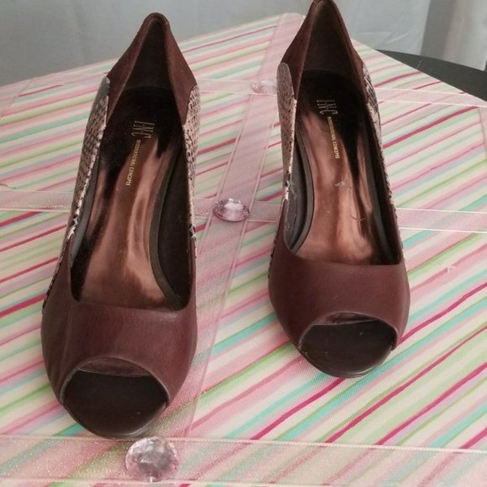 INC International Concepts Leather, Suede and Snakeskin Heels with Peep Toe 7.5
